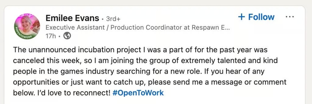 Capture d'écran du message du producteur sur LinkedIn