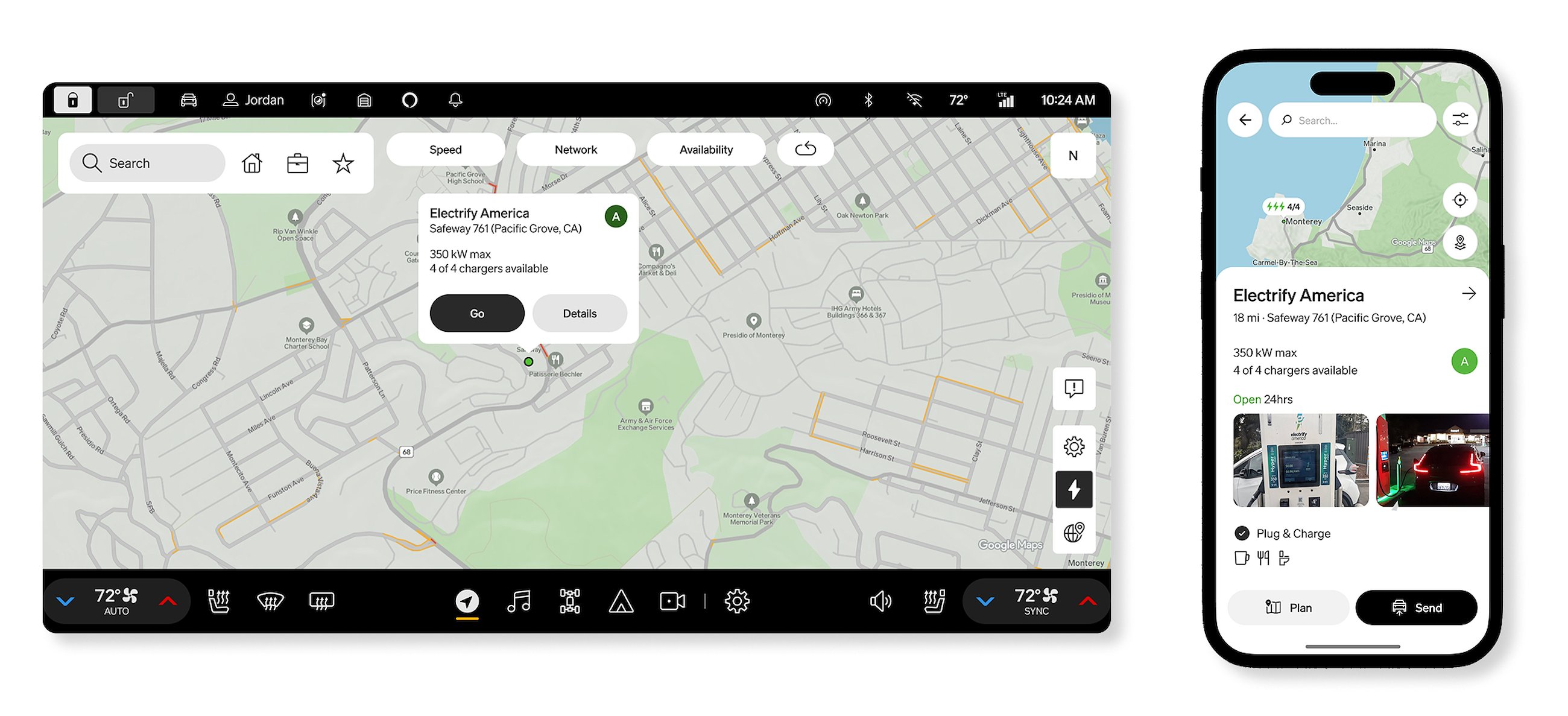 Отображение зарядных станций на карте через приложение Rivian