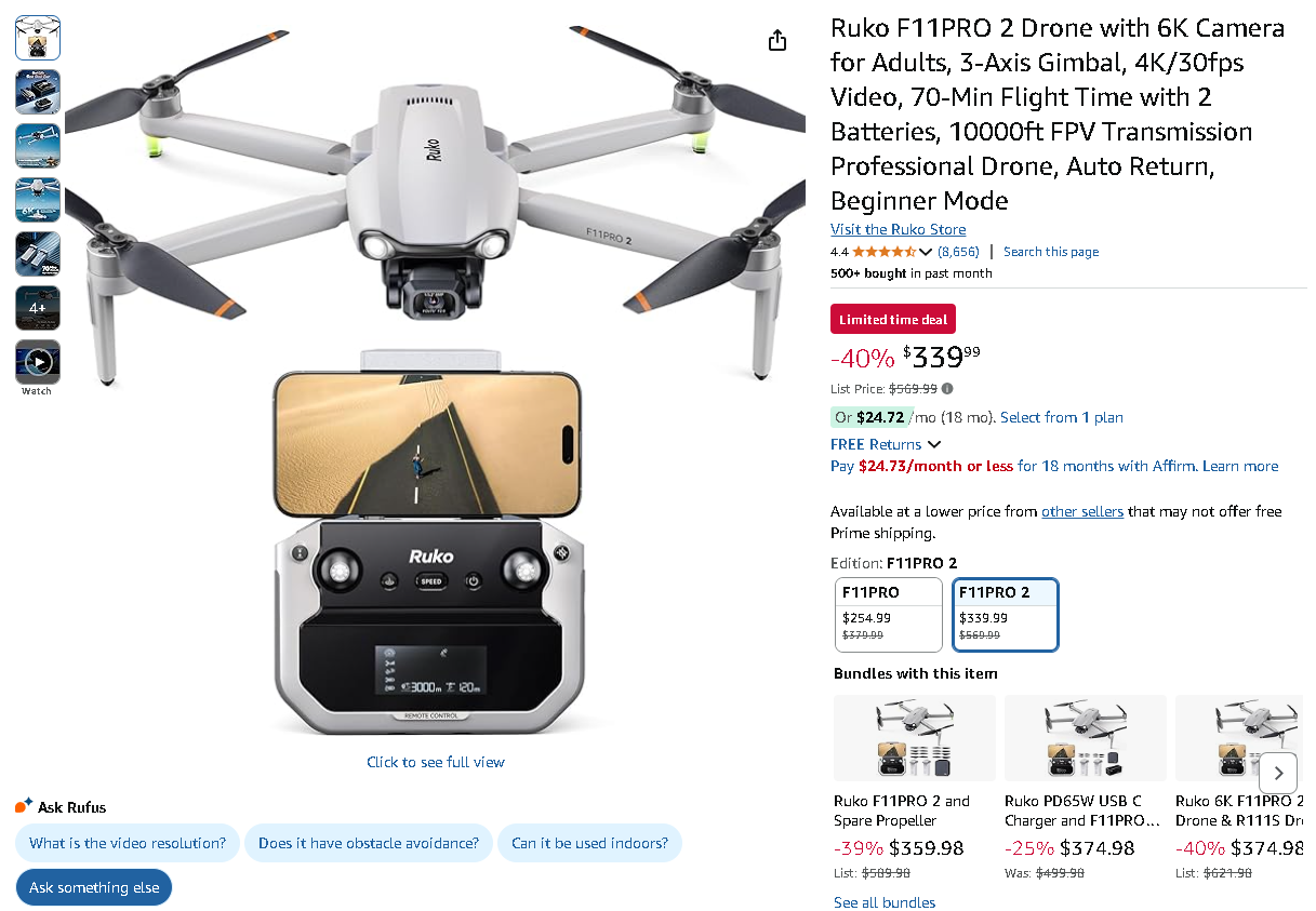 Screenshot of the Ruko F11PRO 2 drone