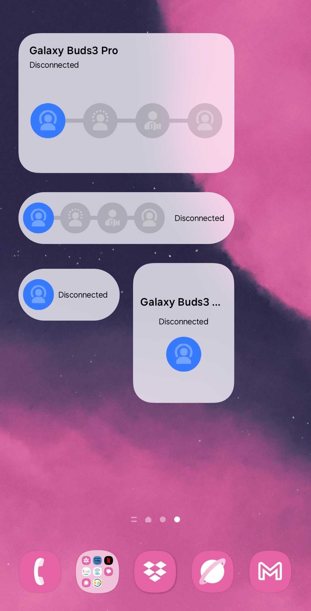 Galaxy Buds 3 Pro widget with transparent background in One UI 7.0