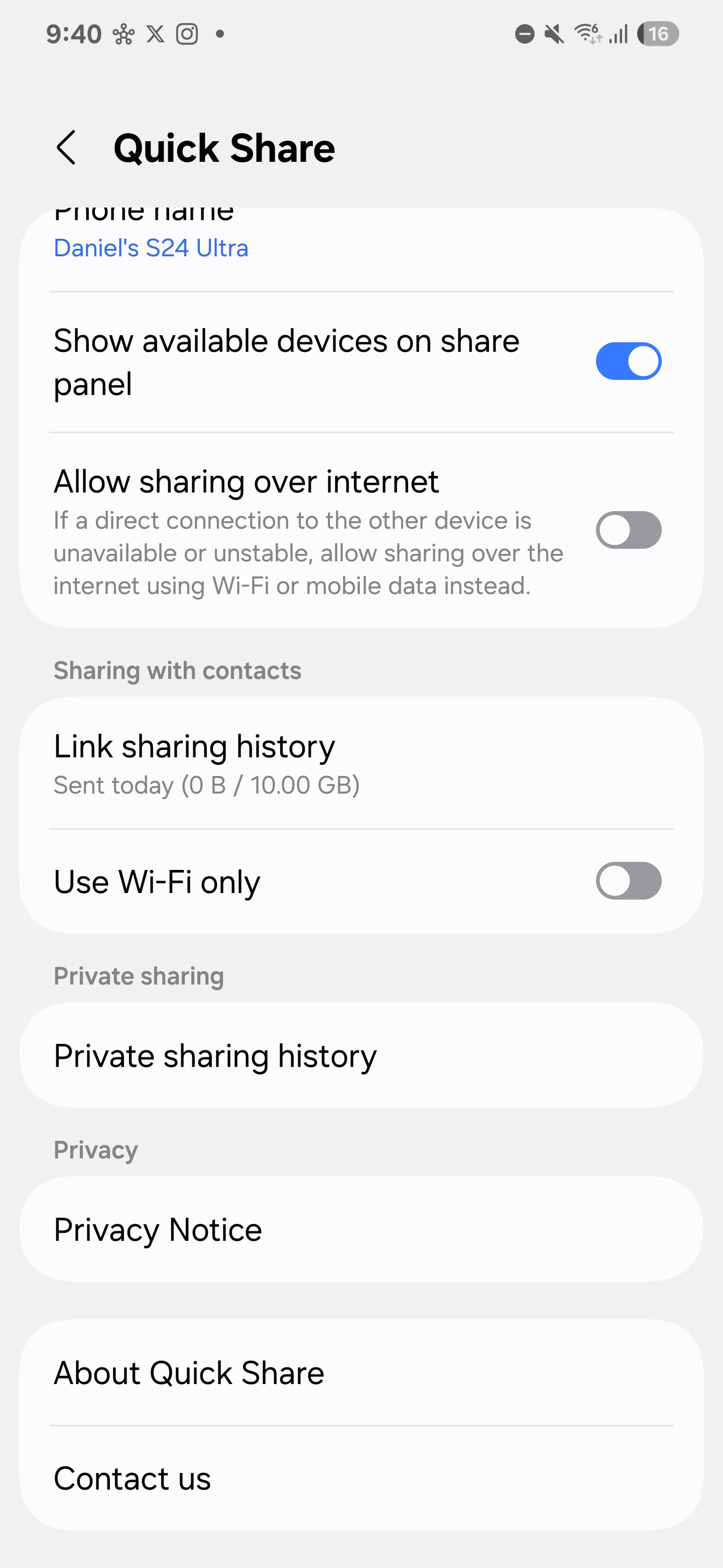 A screenshot of the new settings for Quick Share