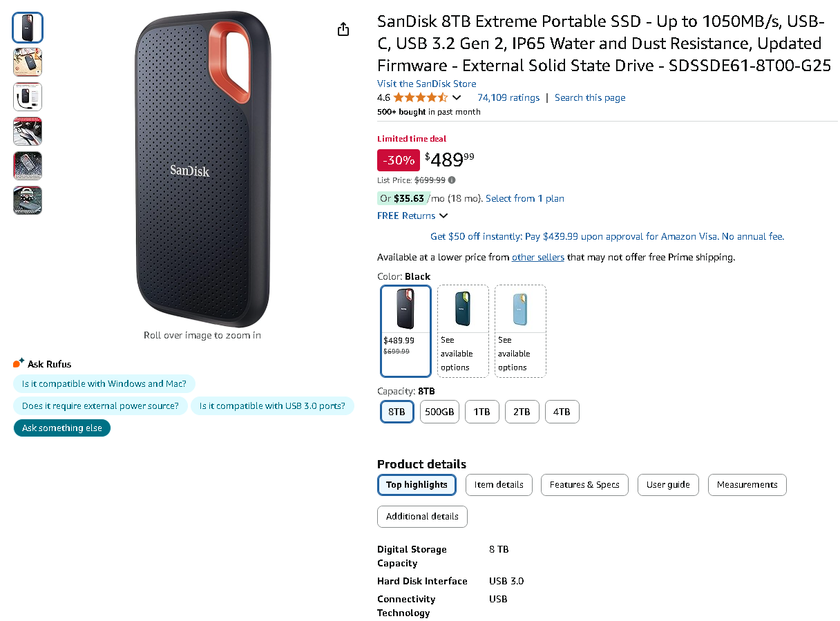 SanDisk 8TB Extreme Portable SSD