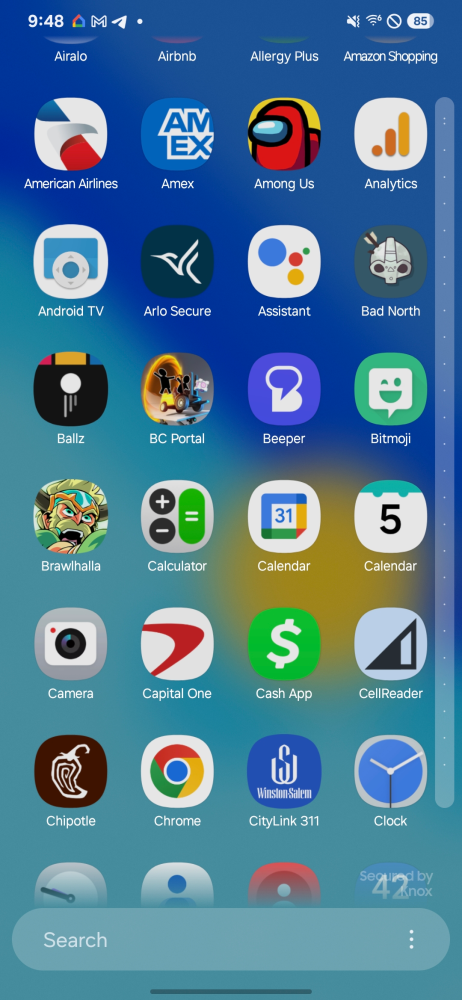 Liste verticale des applications One UI 7