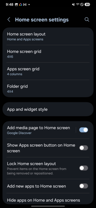 Configurer l'écran d'accueil dans One UI 7