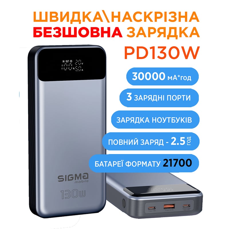 Пауэрбанк SI30A7QLX PD130W от Sigma mobile