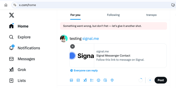 X блокирует ссылку на Signal