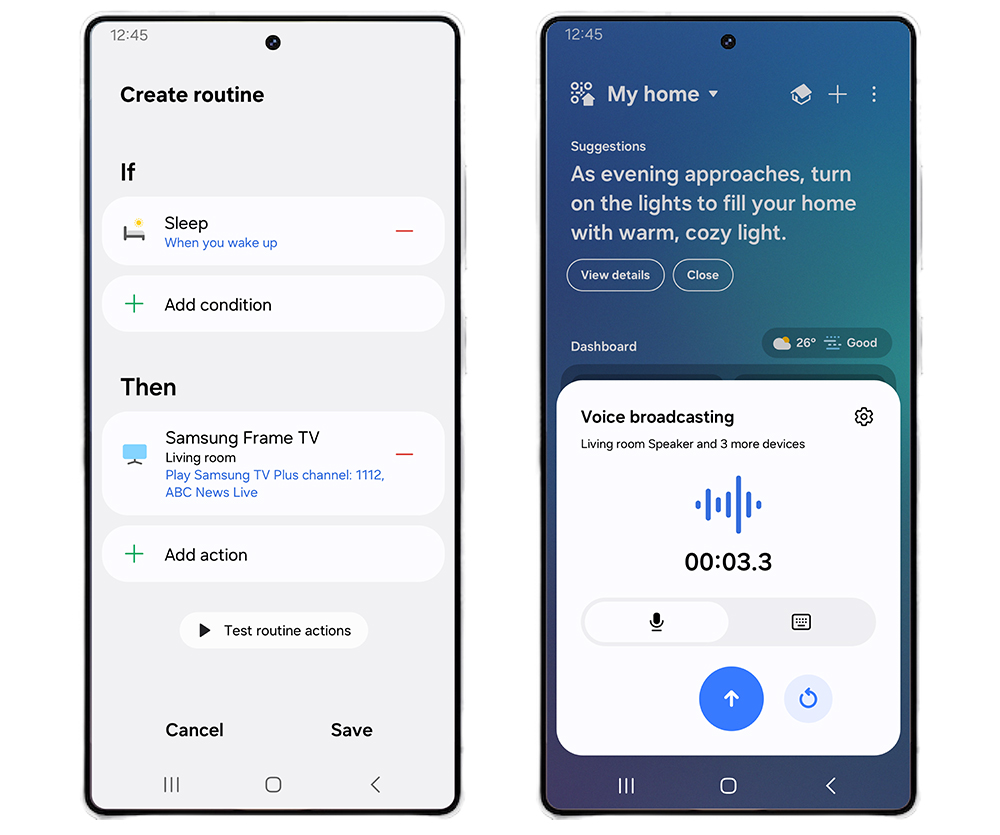 Screen for setting up an automation procedure with Samsung TV Plus actions