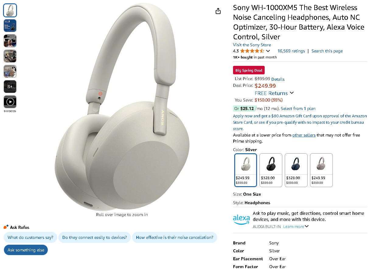 Screenshot of the Sony WH-1000XM5 headphones