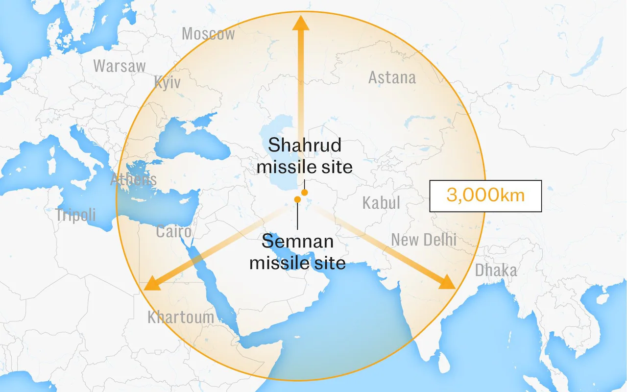 Le rayon d'action d'un missile potentiel. Illustration : Le Télégraphe