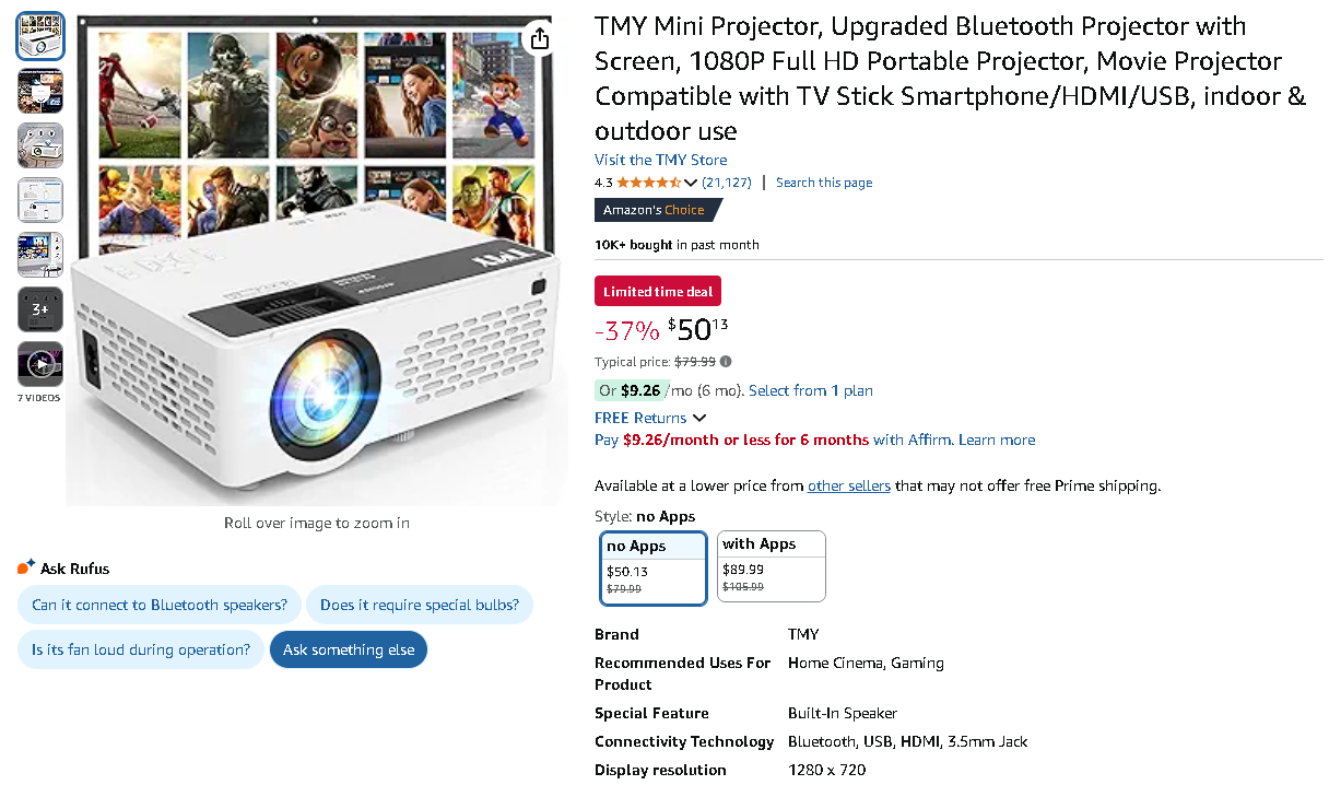 Screenshot of the TMY Mini Projector