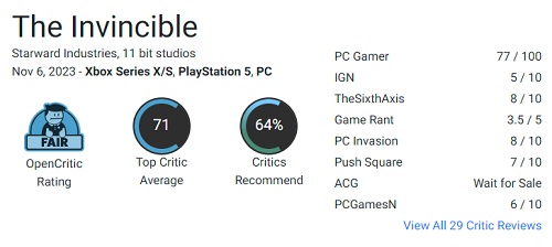 Un jeu atmosphérique au gameplay monotone : les critiques ont réservé leurs éloges au thriller spatial The Invincible-2