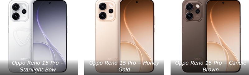 Oppo Reno 15 Pro in various colors