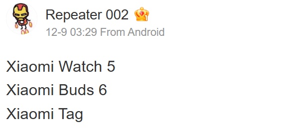 Перевод сообщения инсайдера Repeater 002 о Xiaomi Tag в Weibo