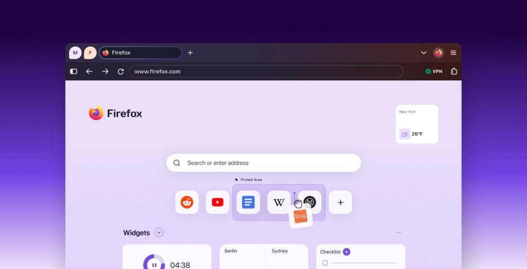 Firefox 157 закреплённая ярлыковая вкладка