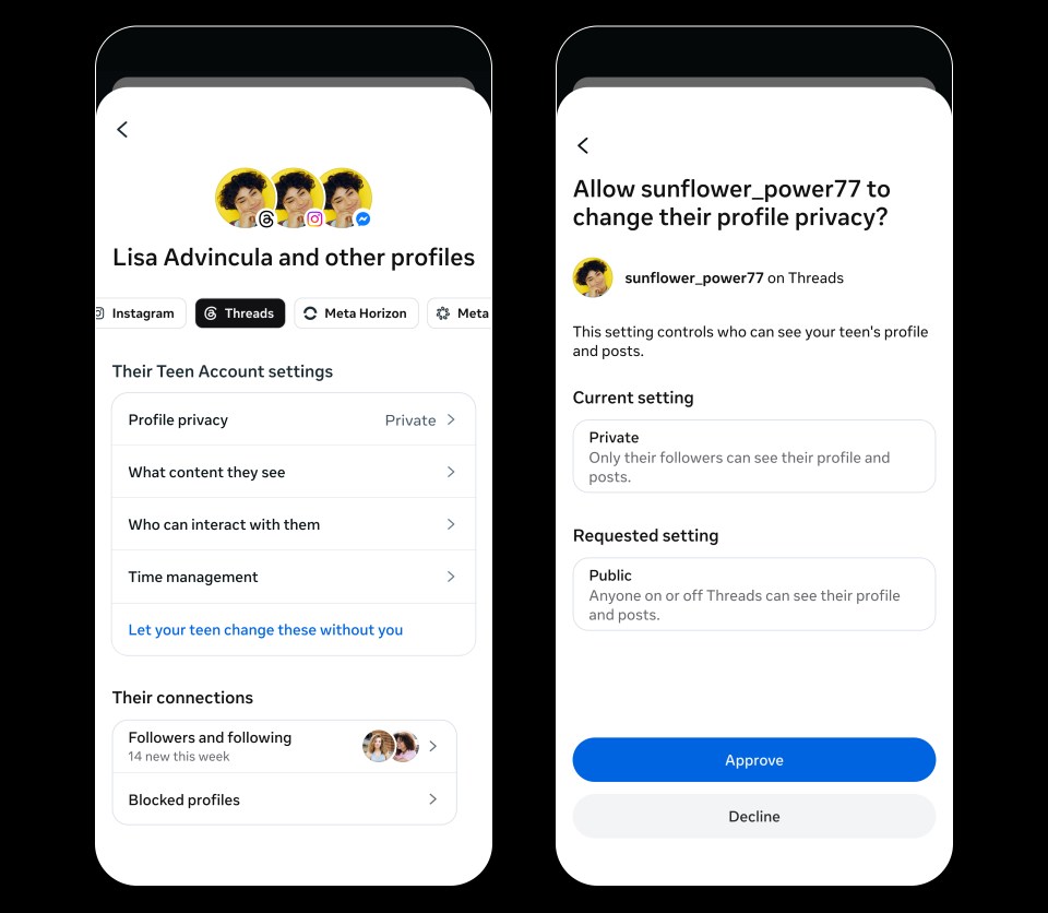 Ілюстрація роботи функції Parental Supervision у Threads