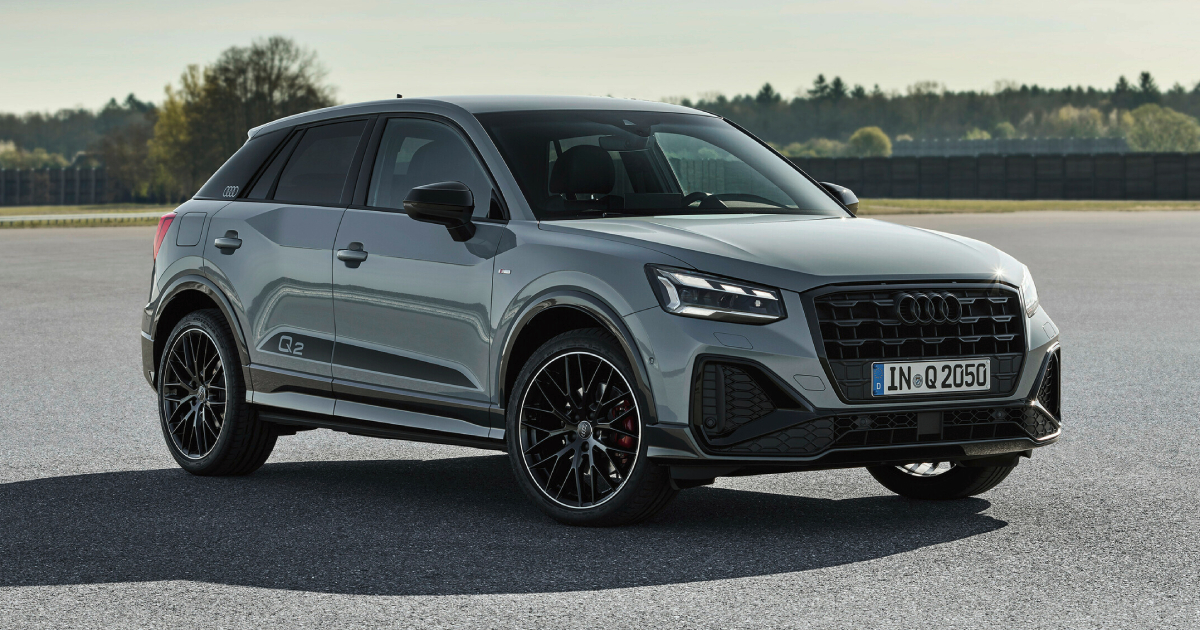 Audi Q2 in silver color on the road