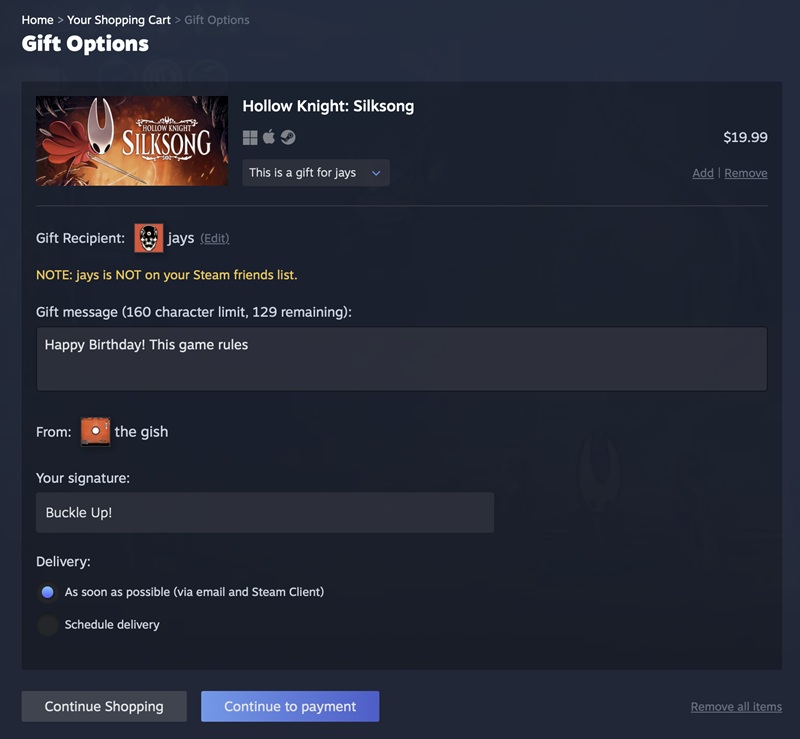 Інтерфейс списку бажаного в Steam