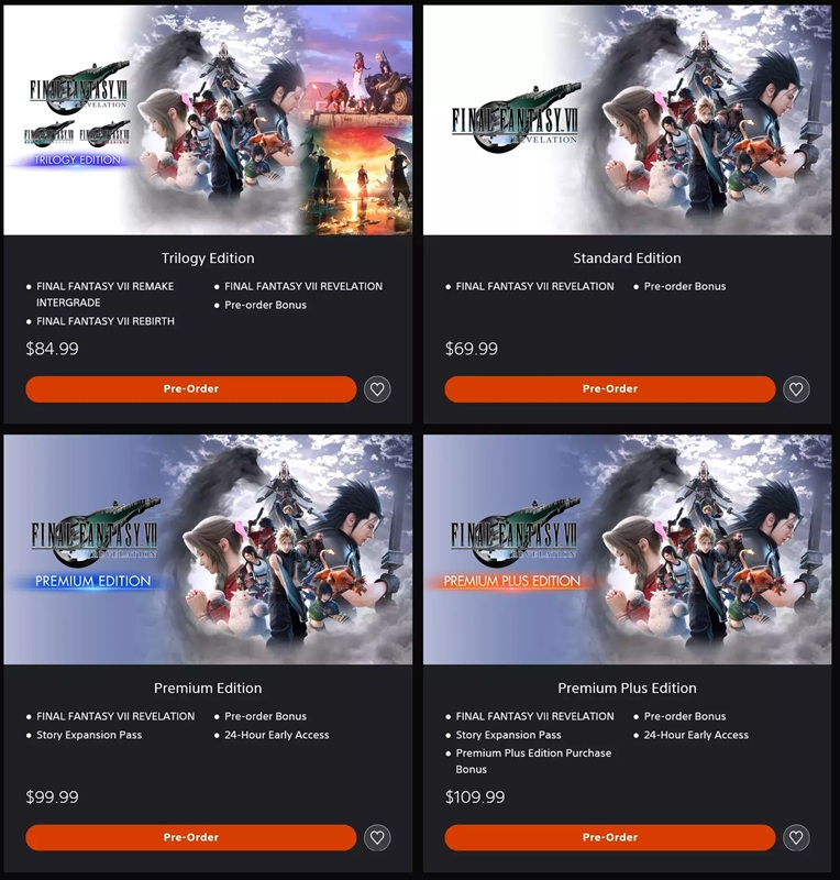 Les éditions numériques de Final Fantasy VII Revelation, du Standard au Premium Plus.