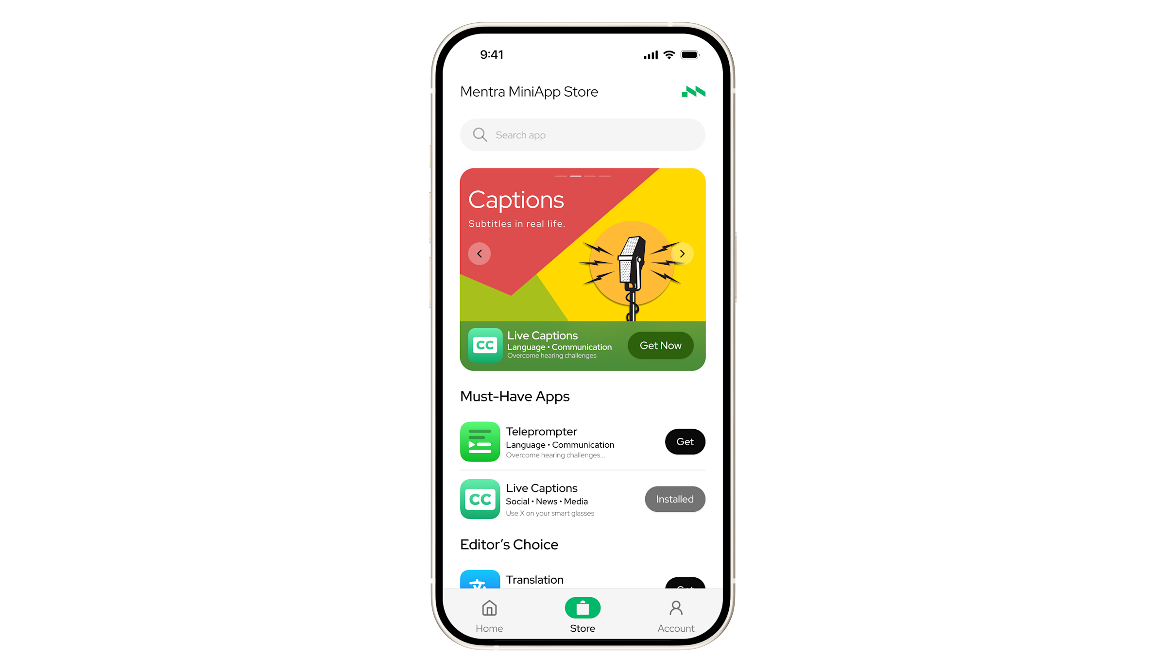 Інтерфейс застосунку Mentra MiniApp Store