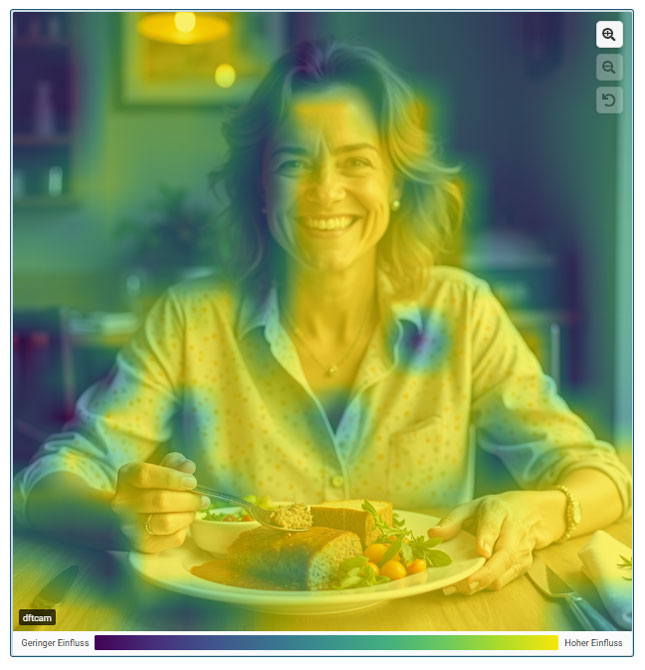 XAI explanation for an image in which a person was detected as a deepfake. Illustration: Fraunhofer IOSB