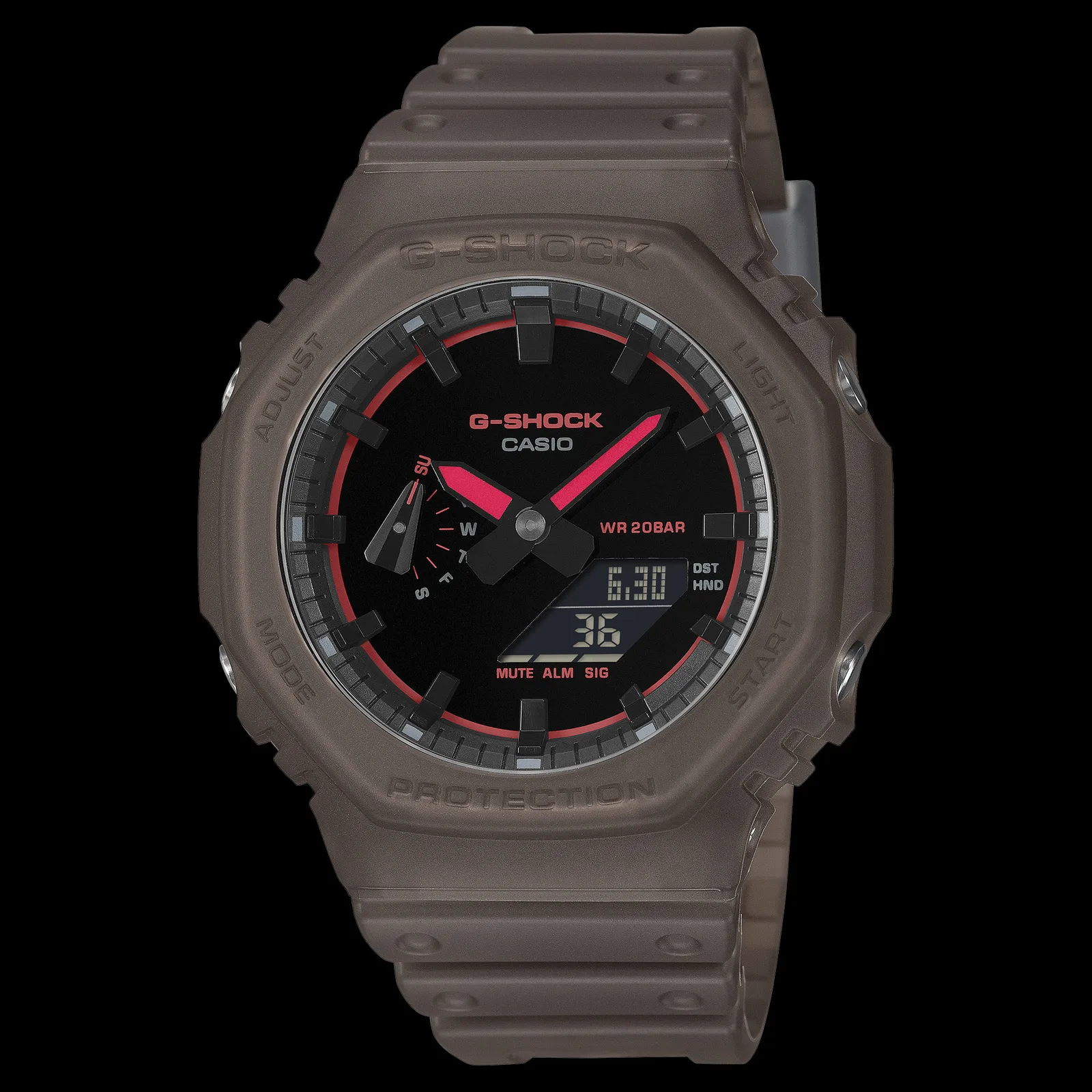 GA-2100K-5AJF dark brown option with red elements
