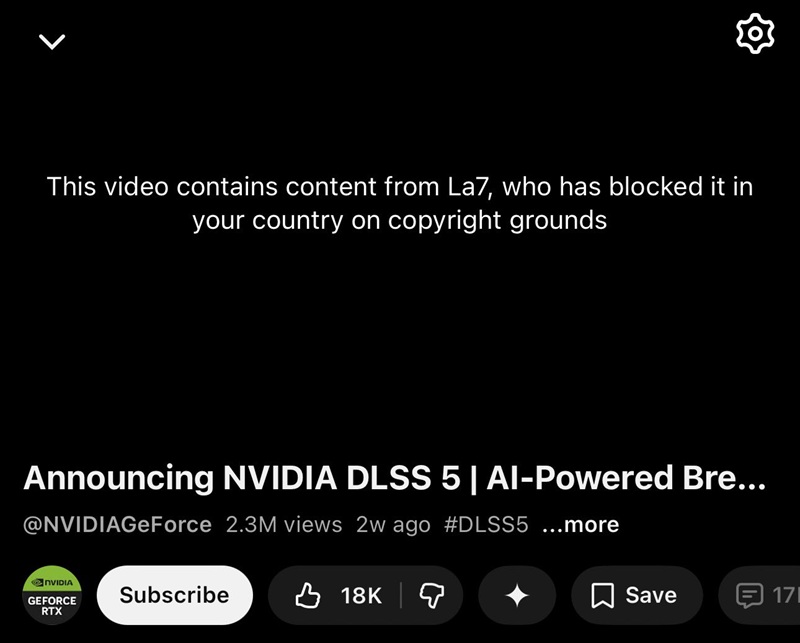 Итальянский телеканал La7 блокирует видео NVIDIA