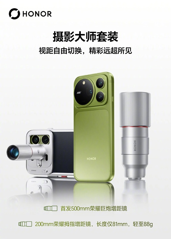 Les objectifs amovibles 200 mm et 500 mm viendront compléter le système optique du Magic 9 Pro Max.