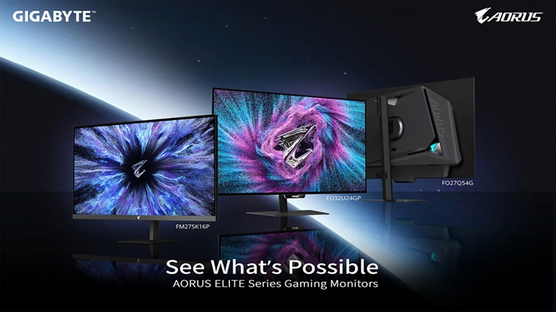 Le FM275K16P, moniteur 27 pouces 5K Mini LED glossy tri-mode de GIGABYTE, présenté au Computex 2026.
