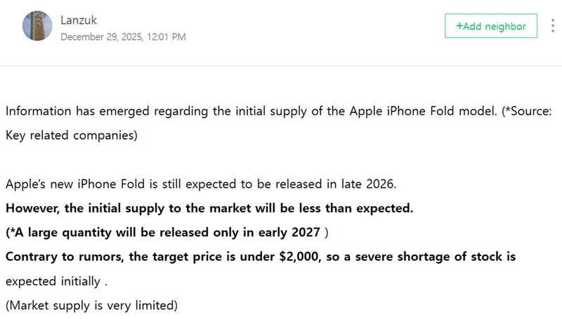 Auto-translation of the message yeux1122 about the price of the iPhone Fold