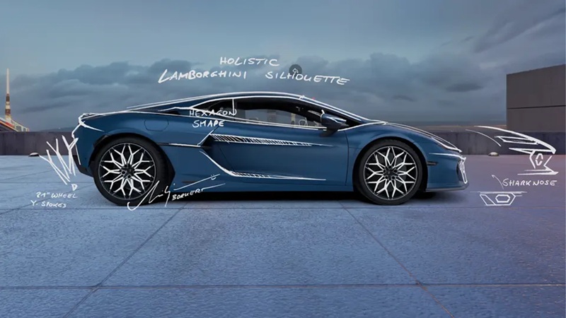 Линии аэродинамики над Lamborghini в Vision Pro