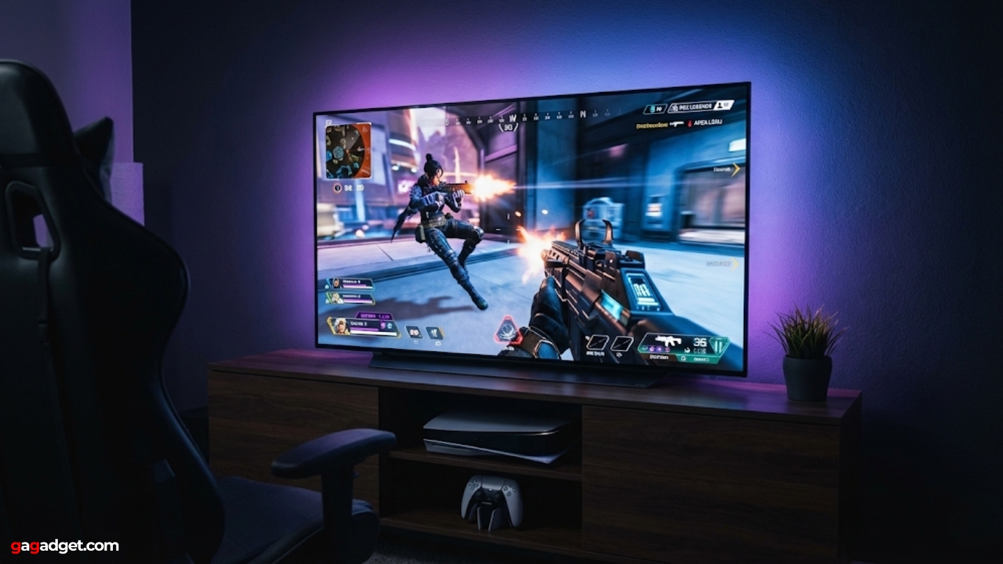Mini-LED OLED gaming TV performance console setup