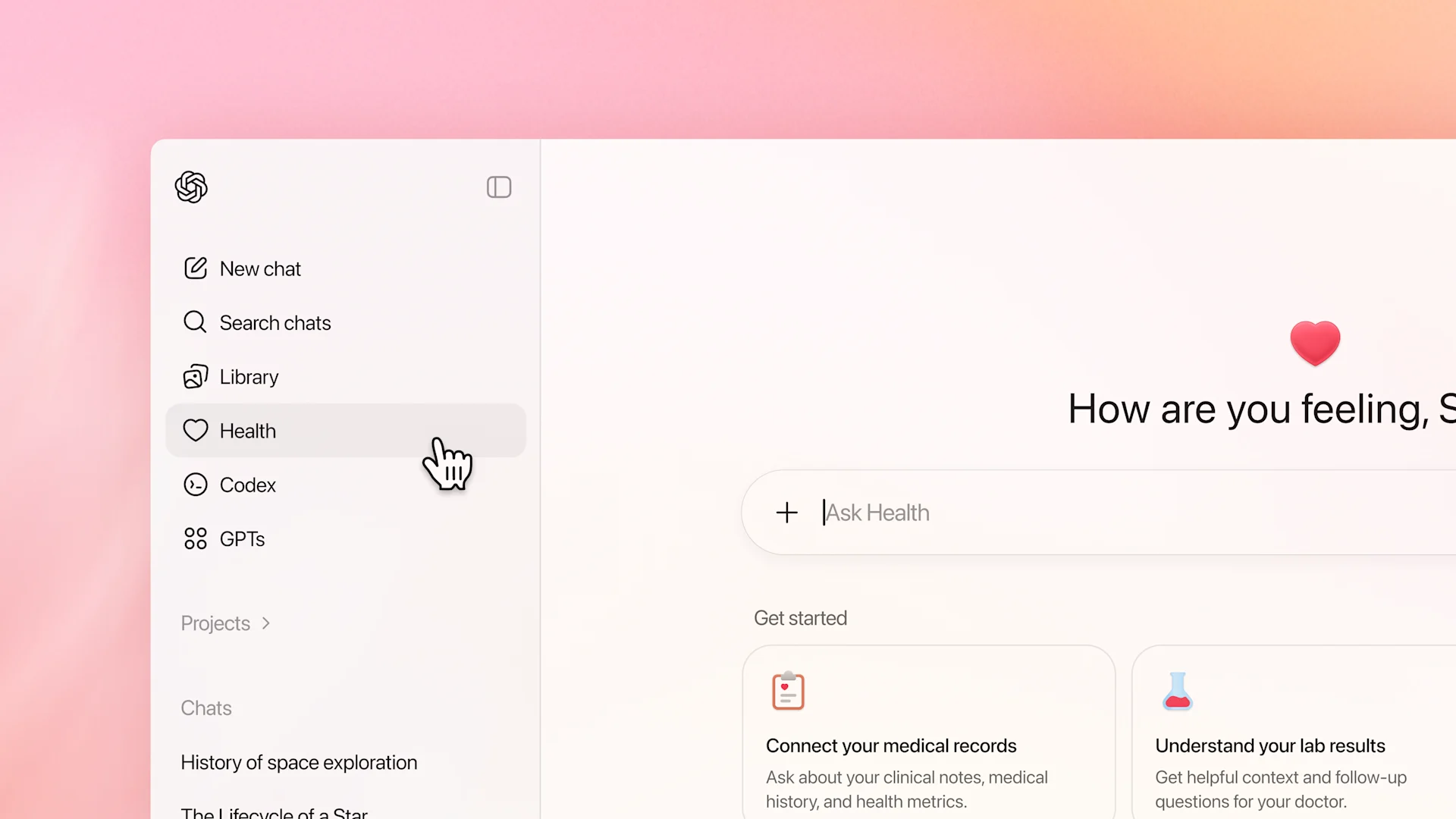 Інтерфейс ChatGPT Health за версією OpenAI