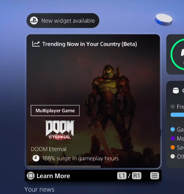 The PS5 Welcome Hub widget showing Top 10 and Trending Now tabs with regional player data.