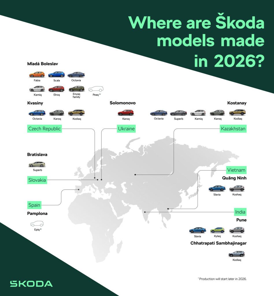 Map of Skoda car production in 2025