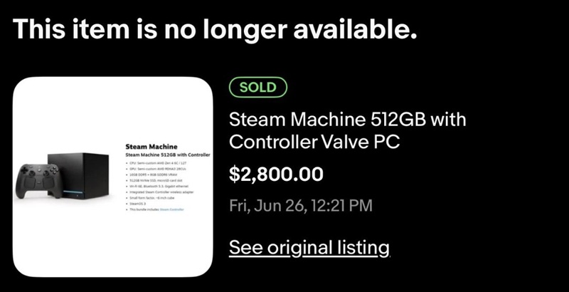 Успішний лот Steam Machine