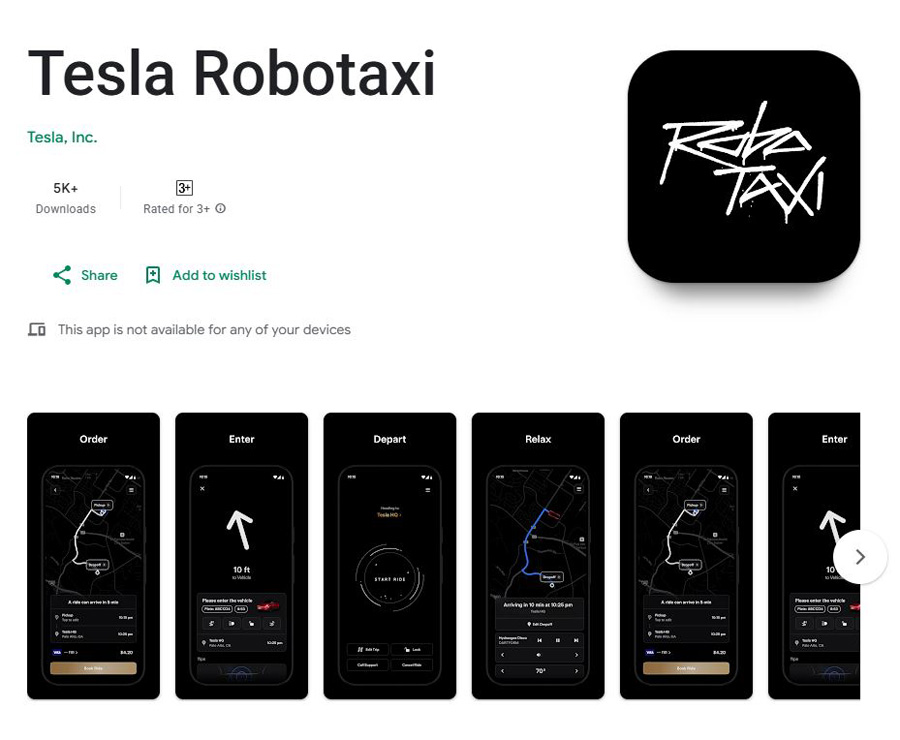 Додаток Tesla Robotaxi на Android