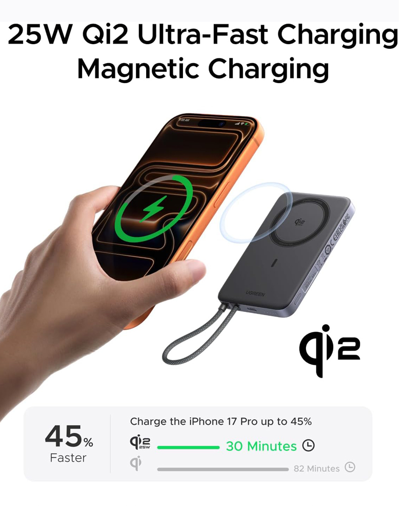 UGreen MagFlow Air Ultra Slim Power Bank side view