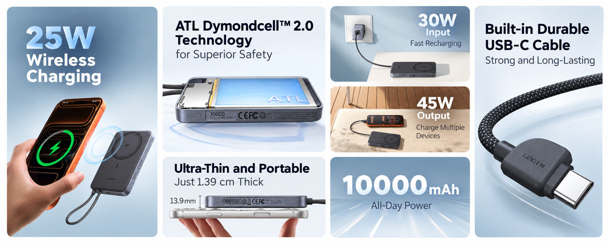 UGreen MagFlow Air Ultra Slim Power Bank features