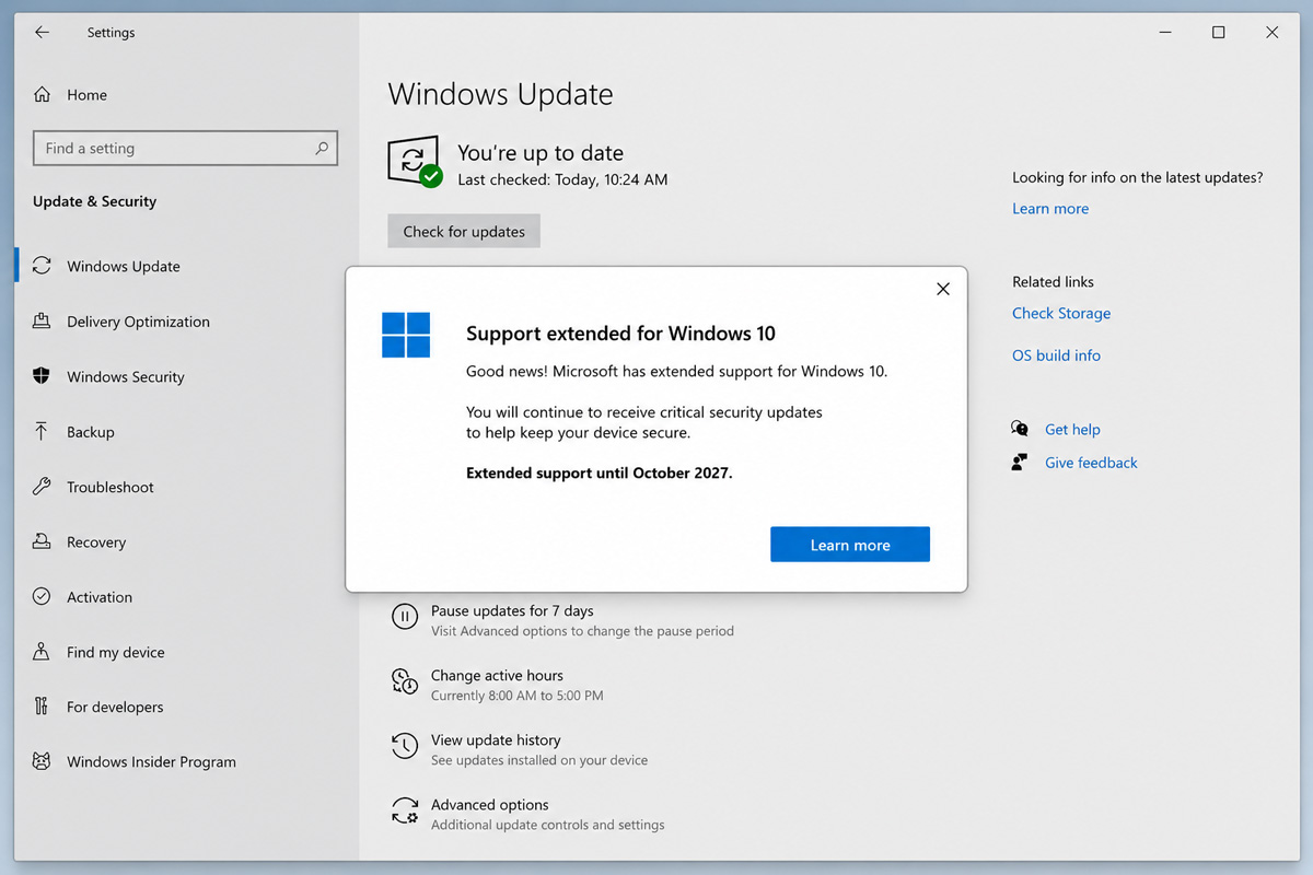 Зображення з інформацією про продовження підтримки Windows 10 до 2027 року