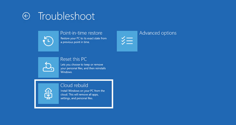 Récupération du système via le cloud. Illustration : Microsoft