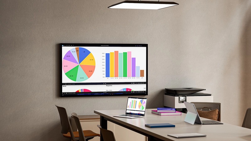 Alogic FOKUS interactive displays in 43", 55", and 65" sizes, designed for classrooms and boardrooms.